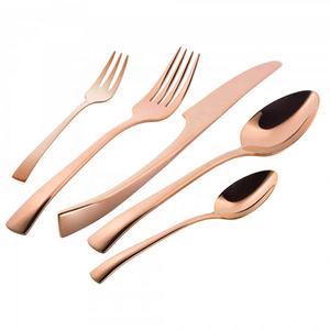 <b>Bamboo</b> Design Round Handle Stainless Steel Gold Polished Silverware <b>Set</b> Designer Customize Knife and Fork Spoons <b>Set</b> - Product Image 3