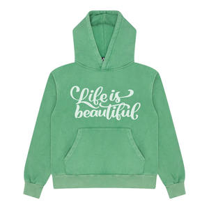 Sudadera con capucha de lavado ácido de alta calidad para hombres, ropa de calle de manga larga, sudaderas con capucha para hombres adultos Sun Fad con logotipo serigrafiado - Product Image 1