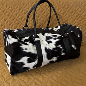 Bolsa de Viaje de Cuero Genuino al por Mayor, con Cierre de Cremallera, Ligera, de Gran Capacidad, de Piel de Vaca con Pelo, Modelo LHODB-0062 - Product Image 6