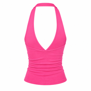 Customize Wholesale Women's Tank <strong>Top</strong> Summer Going-out <strong>Top</strong> <strong>Hot</strong> <strong>Pink</strong> Skinny Fit Plunging Halter <strong>Top</strong> V-Neck Sleeveless Y2K Clubwear - Product Image 3