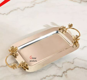 Plateau de service en acier inoxydable en métal fini argenté à l'aspect martelé pour le restaurant et le bar de l'hôtel - Product Image 2