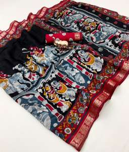 El mejor precio al por mayor para el nuevo diseño Kalamkari Silk Saree con blusa Premium Silk Saree con Kalamkari Digital Prints - Product Image 3