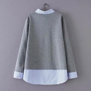 เสื้อสเวตเตอร์ลำลองไซส์ใหญ่สำหรับผู้หญิงเสื้อมีฮู้ดลายทางทรงหลวมผ้าเจอร์ซีย์ระบายอากาศได้สองชิ้นสำหรับฤดูใบไม้ผลิ - Product Image 6