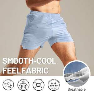 Shorts de sport confortables et respirants pour hommes, taille élastique avec cordon de serrage, tissu polyester/coton anti-humidité, couleur unie - Product Image 2