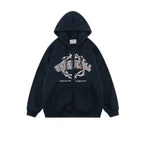 Pull personnalisé avec fermeture éclair complète brodé et épais sweat à capuche uni de haute qualité - Product Image 4