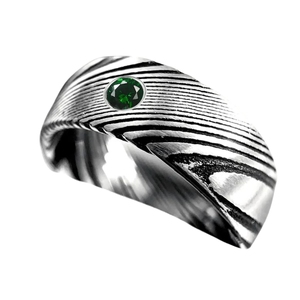 Anillo de boda de acero moderno y elegante hoja de acero de Damasco con hermosa incrustación de piedra hecha a mano para su regalo de compromiso - Product Image 1