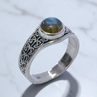 Bague artisanale en argent sterling 925 avec pierres précieuses rondes turquoise et labradorite, bijoux fins élégants, bague bohème en argent 925, vente en gros OEM