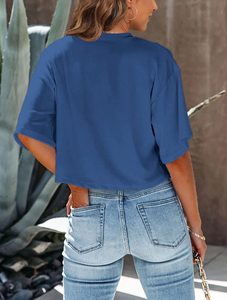 Violet surdimensionné haut court femmes coupe ample décontracté à manches courtes Streetwear mode t-shirt Style Baggy - Product Image 6