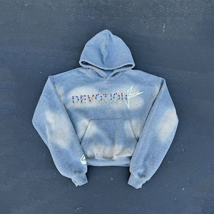 OEM Venta caliente Hombres Jersey con capucha Sun Fade ácido lavado Diseño Rhinestone Personalizado Carta Imprimir Estilo Casual Hombres Sudadera con capucha - Product Image 4