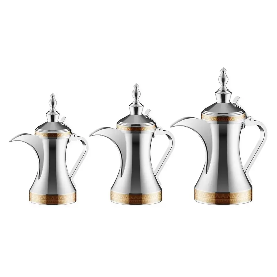 Different Sizes Arabic Dallah Set Of 3 Round Shape Silverware Stainless Steel Kitchen Hotel Ware Arabic Tea Pot In India
