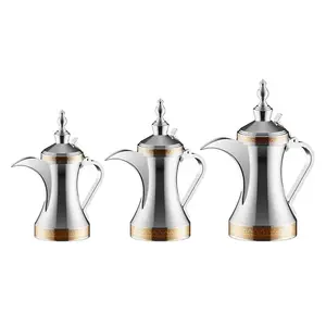 印度不同尺寸的阿拉伯达拉套装3个圆形银器不锈钢厨房酒店器皿阿拉伯茶壶