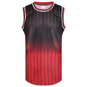 Maillot de basketball personnalisable noir-rouge dégradé, respirant, séchage rapide, 100 % polyester, sans manches, pour le sport (vente en gros) - Product Image 1