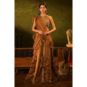 Vestido largo amarillo Salwar Kameez de gasa, traje de diseñador paquistaní, ropa de boda, Colección Eid, venta, 2023 - Product Image 3