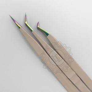 Hot Selling Peach <b>Powder</b> Coated Rainbow Point Lash Tweezer Set Sustainable High Quality Eyelash Tweezers with Private Logo - Product Image 4