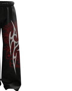 Pantalon de survêtement ample à imprimé tribal noir et rouge personnalisé, vêtements de rue pour femmes, pantalon de jogging à jambes larges, pantalon décontracté surdimensionné, pantalon en molleton hip-hop - Product Image 3