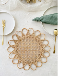 แผ่นรองจานหวายดอกไม้ธรรมชาติ,แผ่นรองปูโต๊ะหวายทรงกลมตกแต่งผนัง - Product Image 2