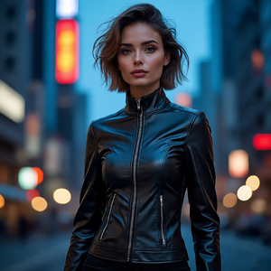 Chaqueta corta de cuero de estilo callejero OEM para mujer, abrigo de cuero PU con varios paneles, chaquetas de cuero de motorista cortas personalizadas para mujer - Product Image 2