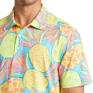 Men's Embroidered Pineapple Printed 100% Cotton for Shirt Custom Short Sleeve Tropical Golf Casual Sportswear OEM ODM Team - Product Image 6