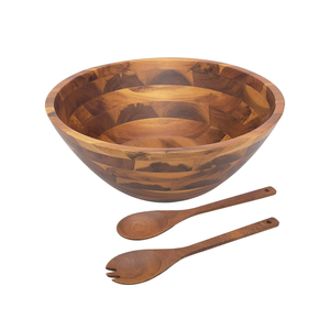 Tazón para servir de madera de acacia rústica al por mayor hecho a mano por vietnamitas para frutas y ensaladas a buen precio - Product Image 3