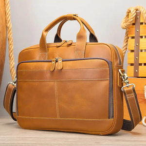 Classic Leather Laptop Messenger Protective Handbag with Shoulder Strap Zipper Closure Durable Office Bag - Product Image 4