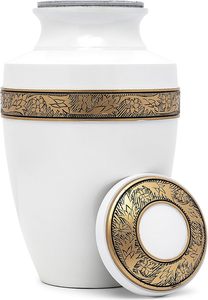 Antique Co Modern Style Metal White Cremation Urn para cenizas humanas Diseño redondo hecho a mano con personalizable para negocios al por mayor - Product Image 2