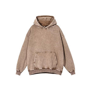 Sweat-shirt pour homme en coton 100% personnalisé OEM 2025, style vintage lavé, lavage à l'acide, surdimensionné, cordon de serrage, hiver - Product Image 1