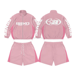 ชุดวินด์เบรกเกอร์ออกแบบโลโก้เองสำหรับผู้ชาย ชุดเซ็ตเสื้อฮู้ดและกางเกงขาสั้น ผ้าไนลอนโพลีเอสเตอร์ ลายเรียบ มีฮู้ดสำหรับฤดูหนาว - Product Image 4