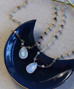 Rainbow Moonstone Pear Gemstone Beaded Chain Necklace Bohemian 925 <b>Sterling</b> <b>Silver</b> Gold Plated Handmade Pendant Necklace Jewelry - Product Image 3