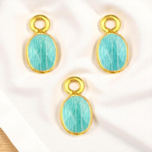 Amazonite Argent Sterling 925 Plaqué Or 6x4mm Briolette Bezel Pendant Handmade Amazonite Charms Jewelry Making Supplies - Product Image 1