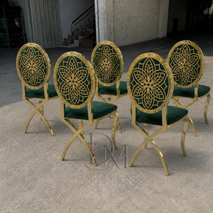 Floral Cutout Back Gold Stainless Steel Wedding <b>Chair</b> with Green Upholstery for Wedding and Banquet Events Event Seating - Product Image 2