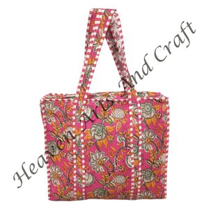 Grand sac fourre-tout matelassé bohème surdimensionné pour femmes, en coton fait main, imprimé en bloc ouvert, pour la nuit, la plage, les courses, les voyages - Product Image 6