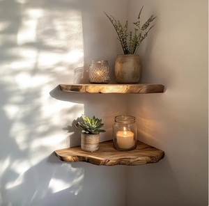 Handmade Warm Wood Slab <strong>Rustic</strong> Floating <strong>Shelf</strong> Irregular Live Edge <strong>Corner</strong> Display <strong>Shelf</strong> for Wall Decor Storage Holders &amp; Racks - Product Image 1