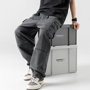 Knjoy RAID กางเกงยีนส์ขาสั้นสำหรับผู้ชาย, กางเกงยีนส์ทรงหลวมเอวยางยืดมีหลายกระเป๋า - Product Image 5