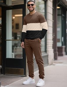 Ensemble de survêtement 2 pièces pour homme, tenue de détente et pantalon de jogging décontracté, blocs de couleur - Product Image 2