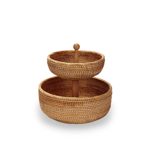 Plateau à fruits en rotin à deux niveaux avec poignée Plateau de service de haute qualité de taille personnalisée pour les fêtes à la maison et au buffet - Product Image 4