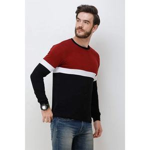 Venta al por mayor 100% algodón de los hombres de gran tamaño de manga larga Camiseta personalizada de color bloque de cuello precio barato camisa en blanco - Product Image 2