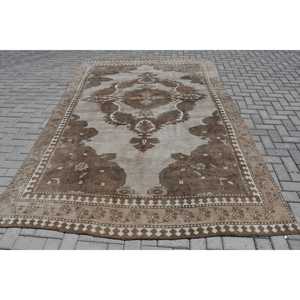 Vintage Turkish Rug, Oversize 6.8x10.5 ft (206x320 cm) Rug, <b>Brown</b> Plants & trees <b>Wool</b> Rug - Product Image 1
