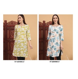 Cómodo y Elegante ropa de uso diario para mujer Top exigido suave rayón algodón Kurti diseño elegante impresión Digital disponible para la venta - Product Image 1