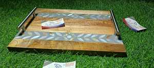 Plateau de luxe en bois incrusté de nacre fait à la main Ramadan Mubarak Dessert et Date plat de service Eid Mubarak célébration - Product Image 2