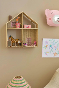 Étagère murale en forme de maison pour poupées en corde de papier tissée à la main pour enfants, organisateur de rangement en herbe de mer pour la salle de jeux des enfants - Product Image 3