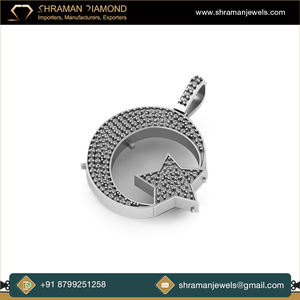 Pendentifs et breloques religieux personnalisés en argent 925 plaqué or, diamant naturel, style hip-hop, Allah, lune, étoile, islamique, musulman - Product Image 3