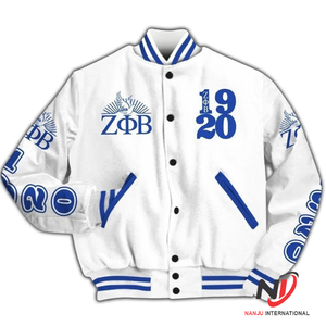 เสื้อแจ็คเก็ตวาร์ซิตี้ Zeta Phi Beta Sorority สำหรับผู้ชาย สไตล์กรีก สำหรับฤดูหนาว แบบทอ ระบายอากาศได้ดี คอตั้ง ปิดด้วยซิป ขายส่ง - Product Image 4