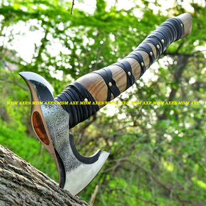Hacha de acero al carbono industrial personalizada hecha a mano, cabeza de acero de Damasco, eje de madera de Fresno, mango de goma, hacha vikinga, cuero para acampar - Product Image 2