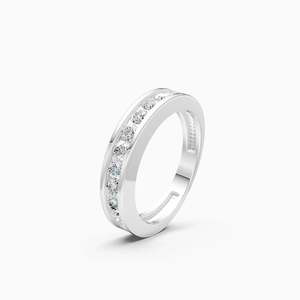 Anillo apilable de uso diario con diamante cultivado en laboratorio de 0.72 ct, corte brillante redondo, engaste en canal, en oro amarillo, blanco y rosa de 9K. - Product Image 1
