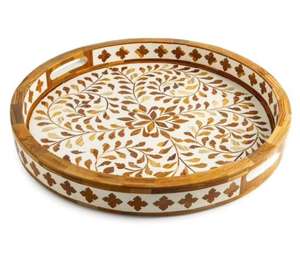 Trending Hot Selling Handmade Floral Design Round Wood Inlay Tray Kitchenware Household Items <b>Restaurant</b> & <b>Hotel</b> <b>Supplies</b> Tray - Product Image 2