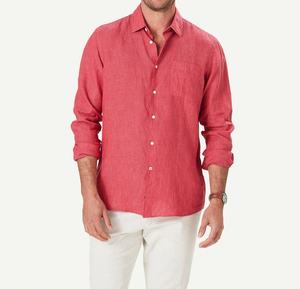 Casual Men's Linen/Cotton Woven 100g Shirt Full Sleeve Turn-<b>Down</b> Collar Single Button Plain Dyed Anti-Shrink Quick Dry - Product Image 1