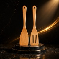 Ensemble d'ustensiles de cuisine personnalisés pour restaurant, couverts en bois écologiques comprenant une spatule et une cuillère à soupe, 6 pièces, lavage à la main uniquement