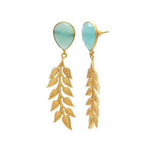 ต่างหูปาร์ตี้ลายใบไม้สีทองพร้อมอัญมณีอะความารีนสําหรับผู้หญิงและเด็กผู้หญิง - Product Image 2