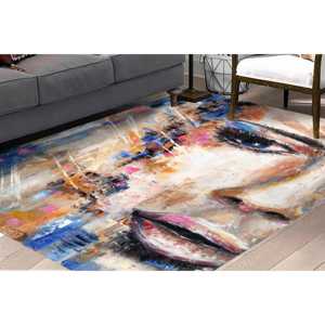 Tapis moderne coloré imprimé en 3D, tapis de salle à manger avec portrait abstrait de femme, tapis doux non tissé - Product Image 1