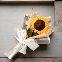 Bouquet de tournesols artificiels au crochet, fait main, style bohème indien, en laine écologique
